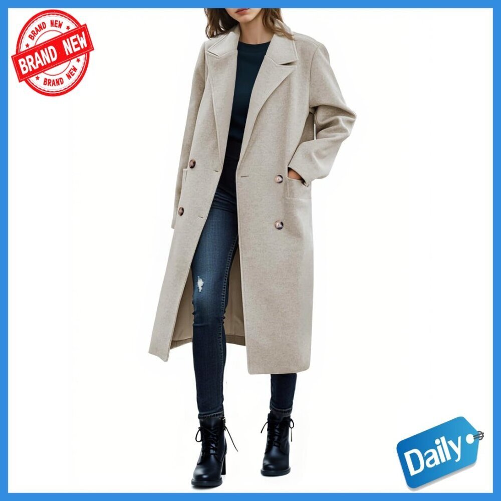 Women's Double Breasted Pea Coat Long Trench Winter Office Casual Overcoat